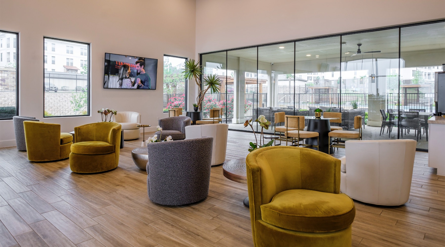 Luxury San Antonio Apartments interior with couches and wood floors